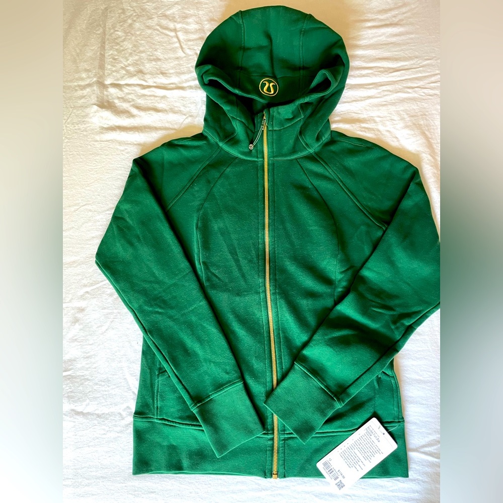NWT LULULEMON Scuba Hoodie Everglades Green With Gold Zipper Size 12